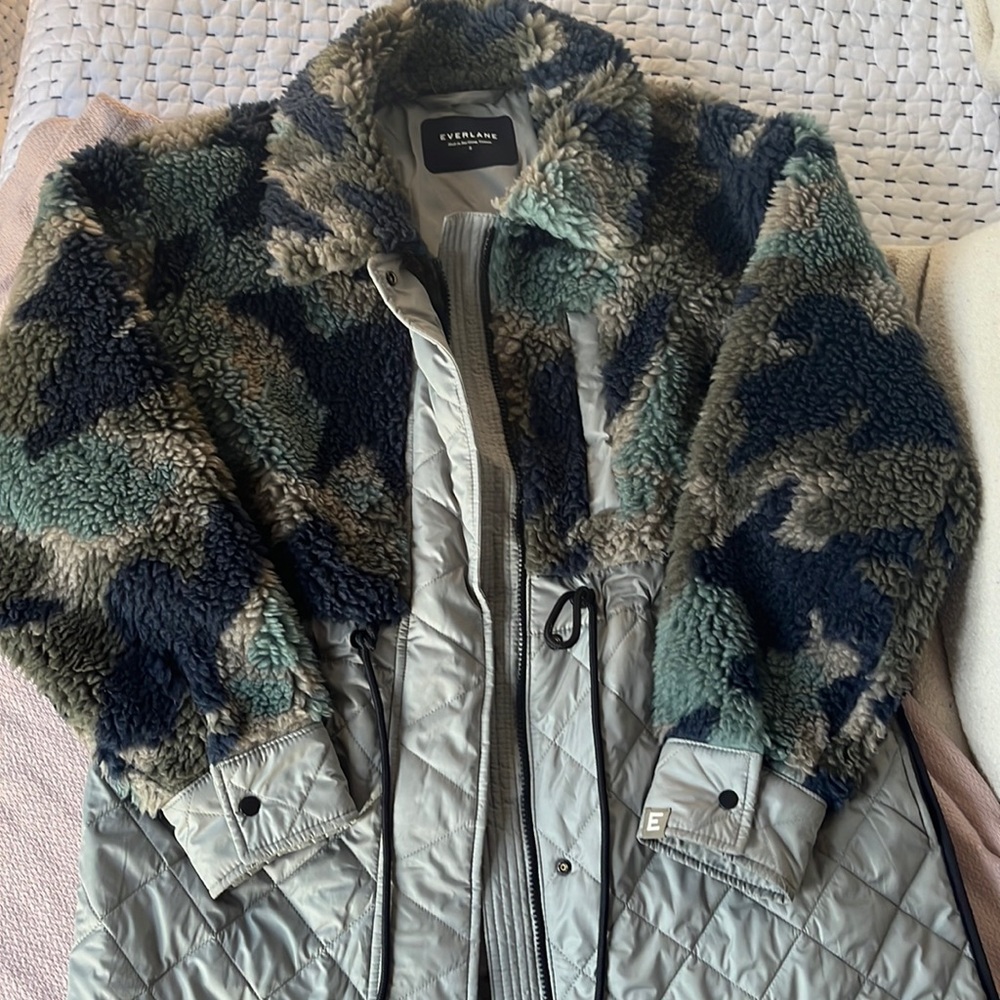 Everlane quilted camo coat